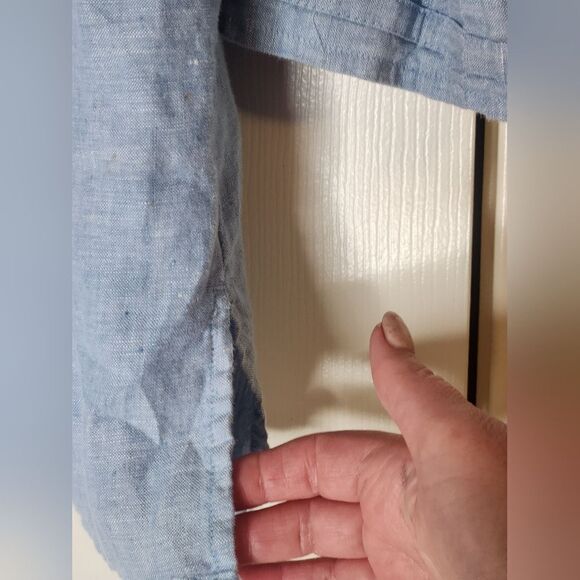 JM Collection 16 Blue 3/4 Sleeve Pockets 100% LINEN Buttons Up Women’s Shirt - Picture 4 of 8